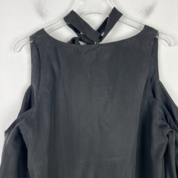 NWT Line & Dot Cupro Cold Shoulder Top Tie Neck Black Size Large L NEW - Picture 13 of 15